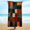 1pcs Rustic Patchwork Beach Towel, Vintage Plaid Quilted Patchwork Pattern Bath Towel, Farmhouse Style Decorative Beach Blanket