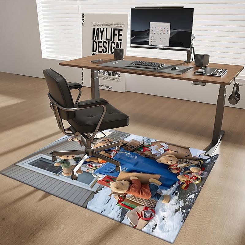 1pc Teddy Bear Christmas Gift: Anime Cartoon Design Office Chair Mat - Non-Slip Carpet for Home Decor, Living Room, Bedroom, Game Room & Dormitory.C00