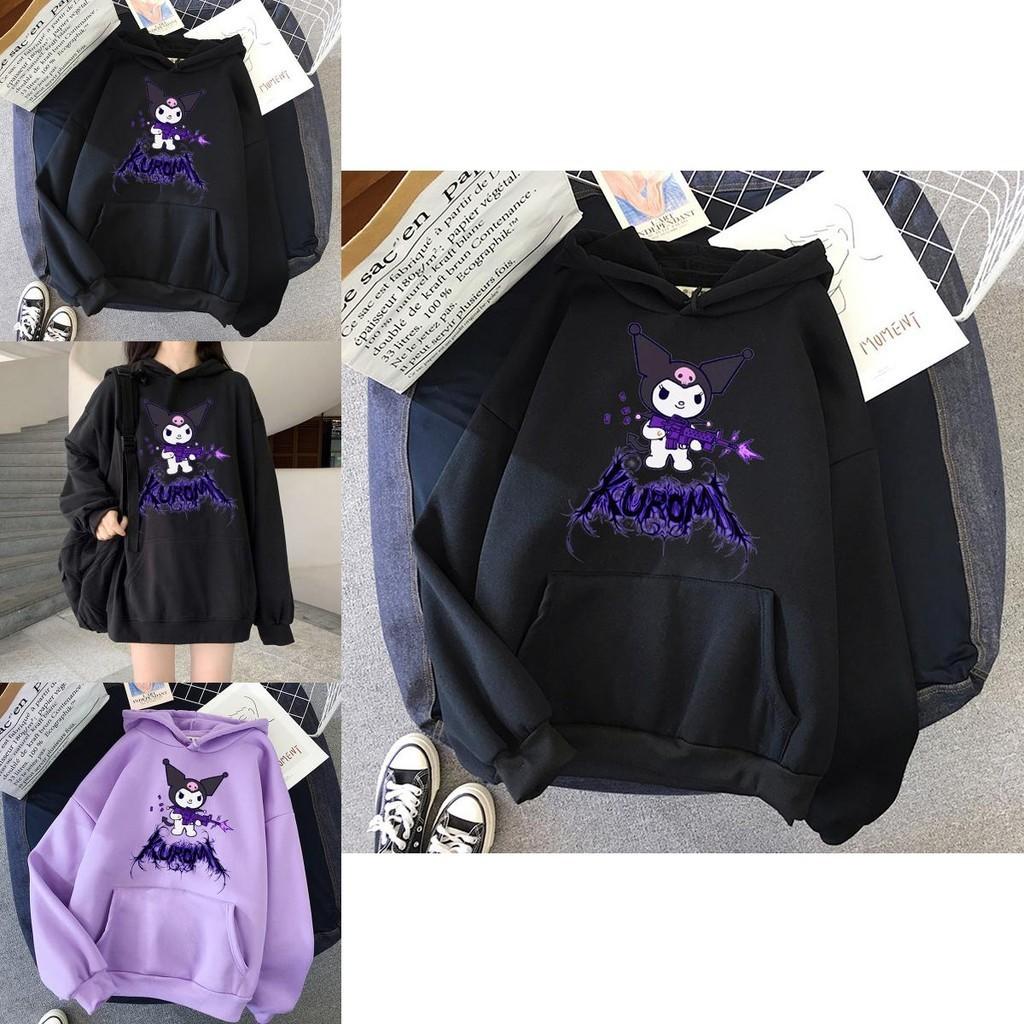 Kawaii Kuromi Hoodie With Grunge Gothic Punk Cartoon Print For Harajuku Fashion