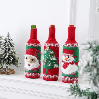 Christmas Red Wine Bottle Protective Cover Santa Claus Snowman Knitted Red Wine Bottle Cover Champagne Bottle Cover New Year