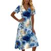 Women’s Short Sleeve V Neck Floral Print Midi Dress Lightweight A Line Summer Dress for Casual Office Daily Wear