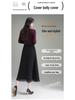 2026 Spring Elegant High Waist A-Line Midi Skirt with Wood Ear Lace Patchwork