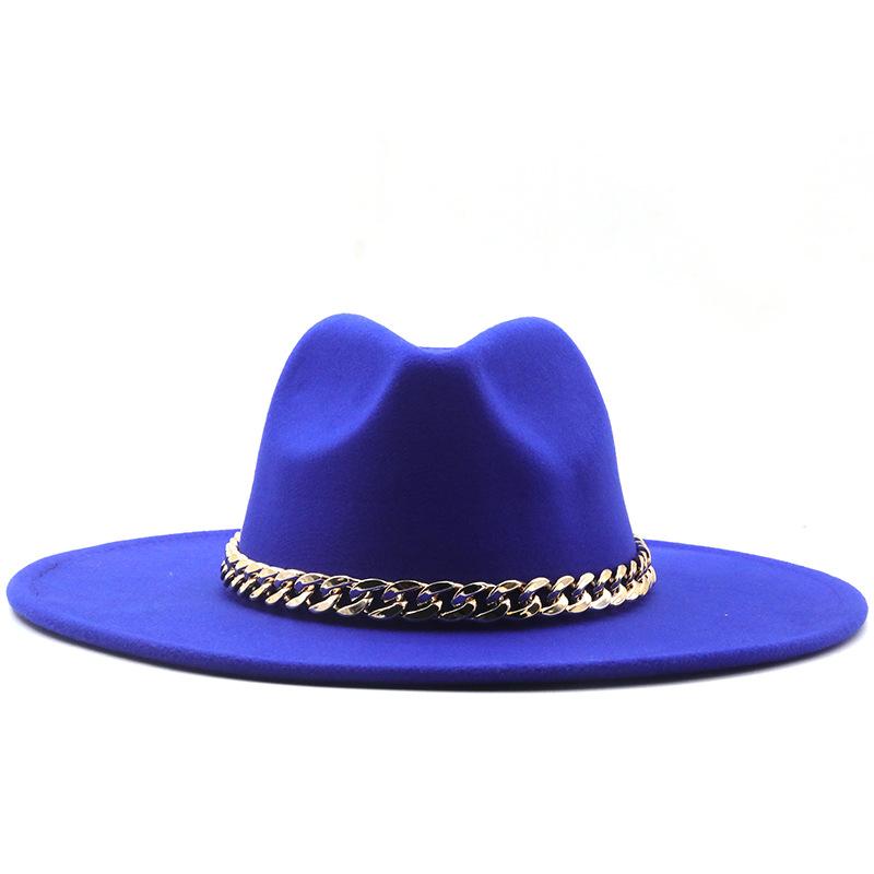 .Cm European and American autumn and winter women's woolen hat, British style chain jazz hat, crimped hat