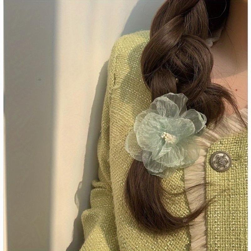 2pcs Elegant Bohemian Chic White Mesh Flower Hair Clips | Ruffled Petal Design, Sweet Floral Hair Accessories | for Women and Girls