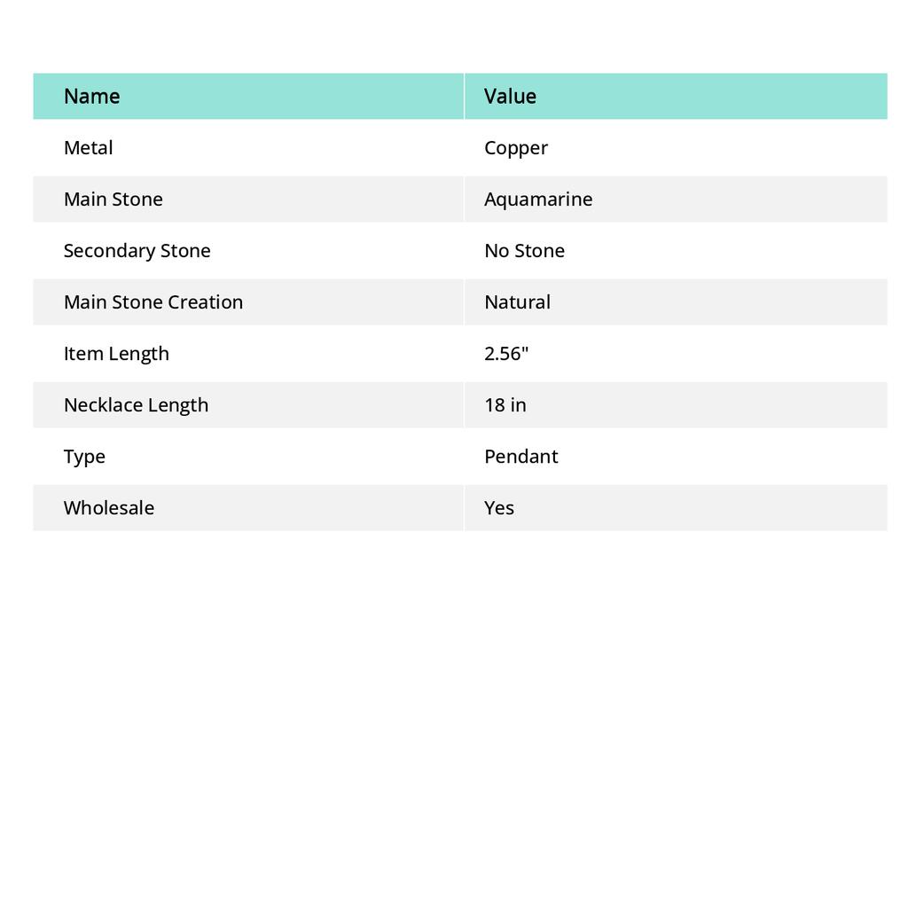 Aquamarine Gemstone Copper Wire Wrap Jewelry Pendant 2.56