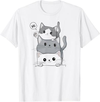 3 Lustige Katzen Niedliche Zeichnung Damen Herren Mädchen Junge Katze T-Shirt