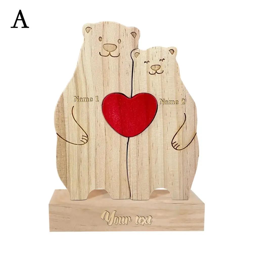 

Personalized Wooden Bear Family Photo Decoration Wood Desktop Ornaments Bear Puzzle with Base Custom Gifts for Parents Kids M2W8