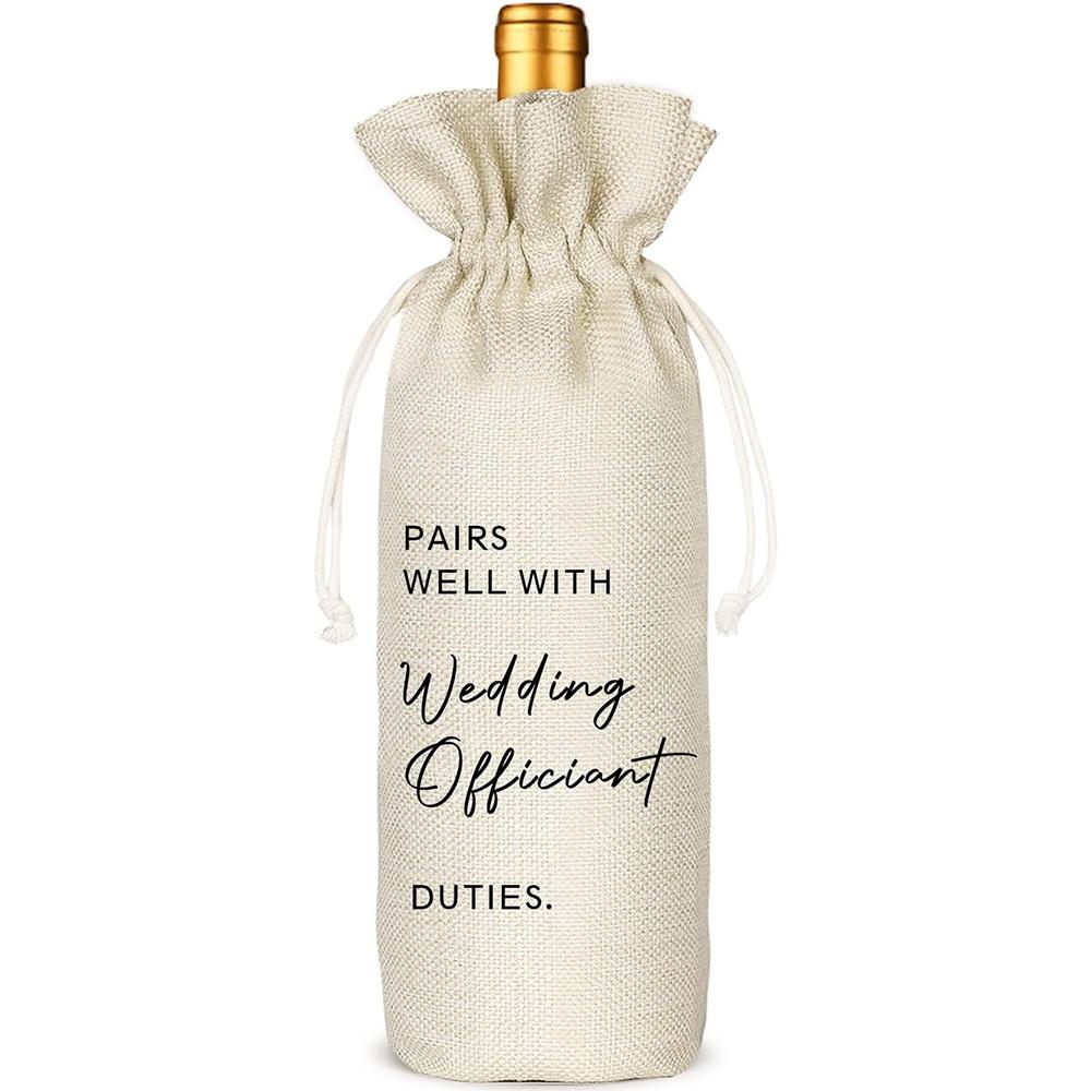 3Pcs Wedding Officiant Drawstring Wine Bag Pairs Well with Wedding Officiant Wine Favor Bottle for Pastor Proposal Gift for Host 3pcs 35.5x16cm