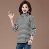 Women's Plush Striped High-Neck Base Layer Top - Long Sleeve, Plus Size, for Autumn/Winter, Middle-Aged Mom, Thick Velvet Inner Layer.