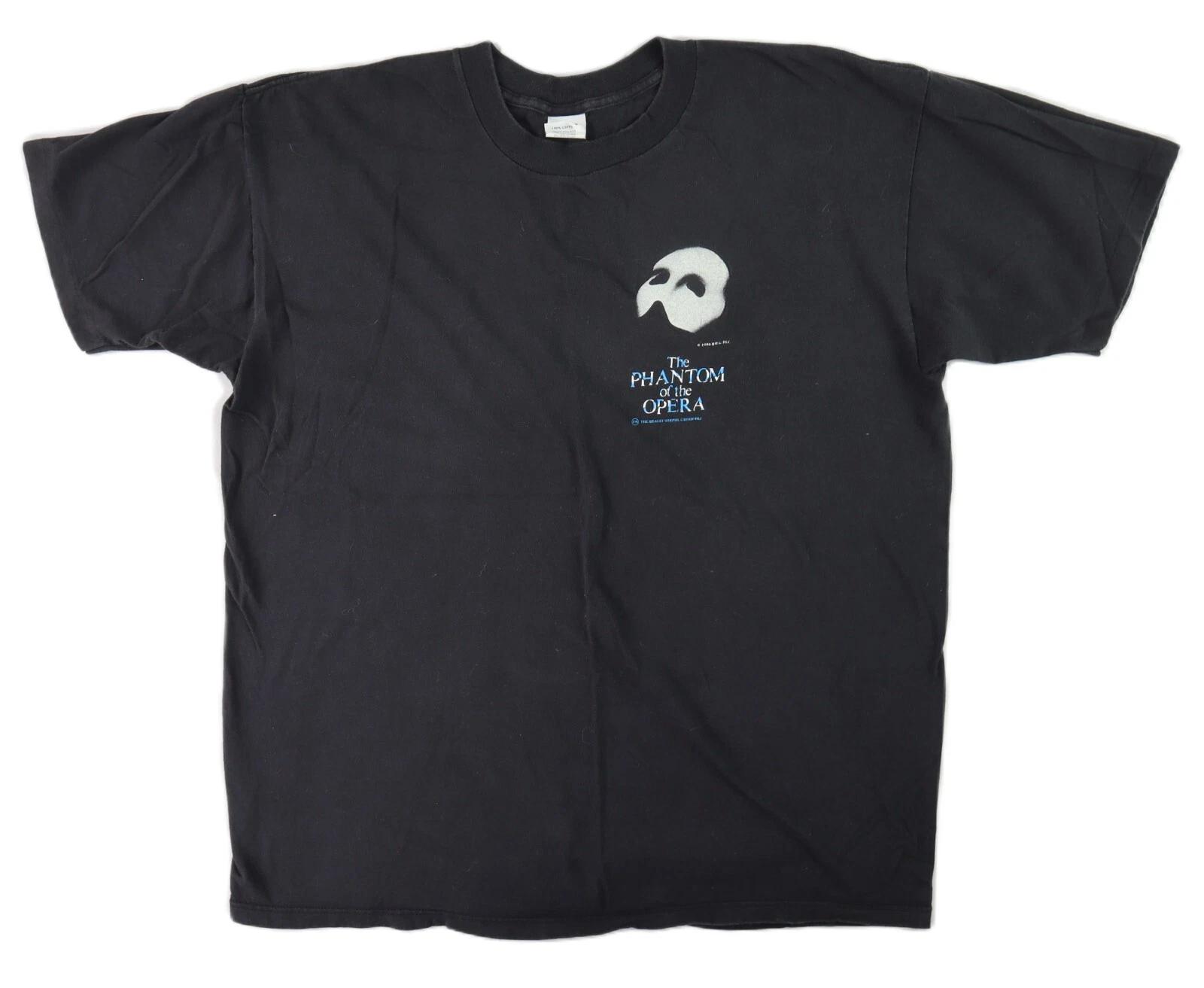 VTG 1986 USA Adult XL PHANTOM OF THE OPERA 100% Cotton Black Mask Lapel T-Shirt L
