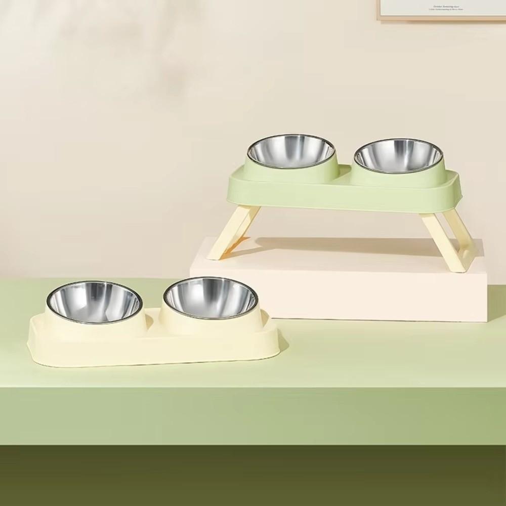 New Portable Pet Feeder 15° Elevated Stainless Steel Cat Bowl Non-Slip Base Foldable Dog Bowls for Dogs