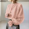 Women Casual Round Neck Long Sleeve Lace Patchwork Blouse
