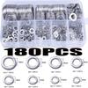 180pcs Aluminum Flat Washer Kit M2-M10 Assorted Size Metric Plain Washers Gasket Rings for DIY Auto Plumbing Machinery Repair