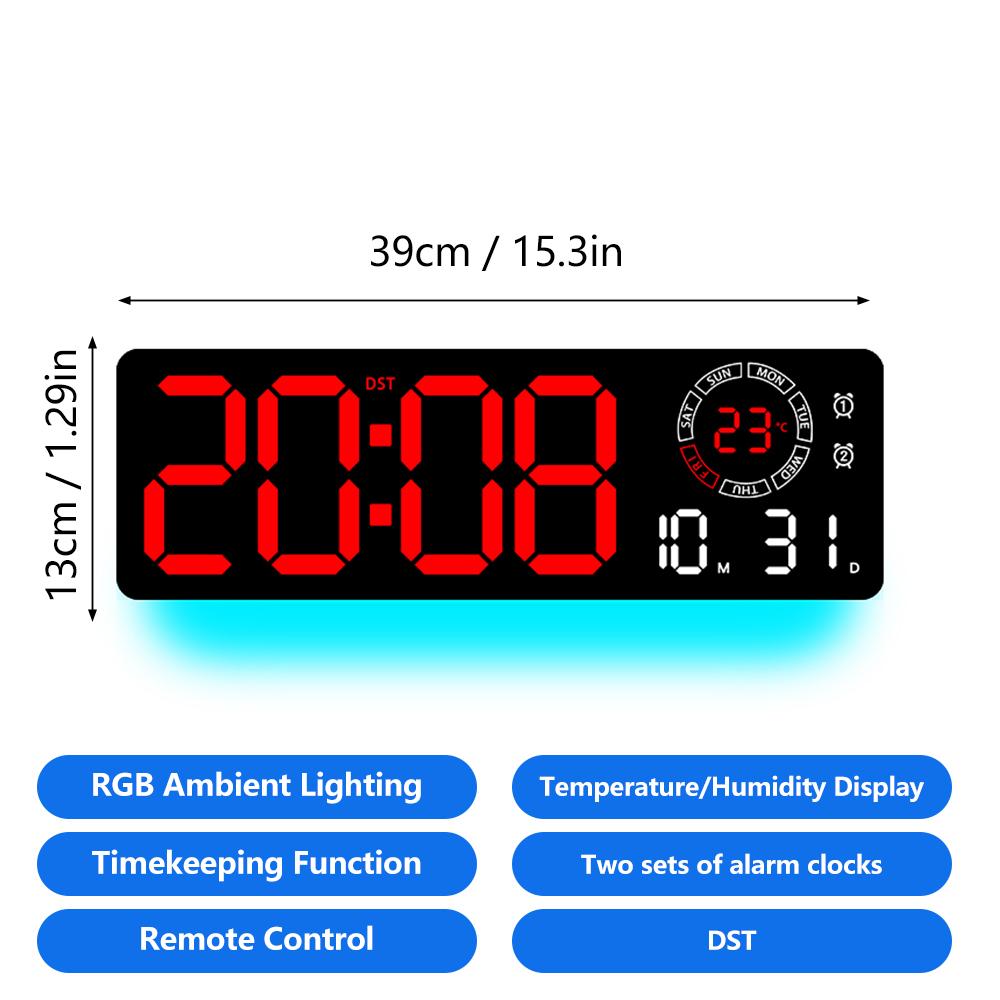 Creative Wall Lamp LED Wall Clock for Living Room with RGB Ambient Light Time Date Temperature Alarm Clock Synchronised Display