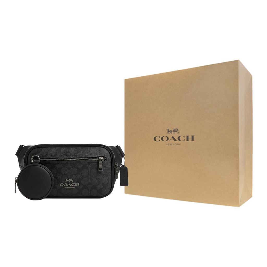 Coach Elias 29 Signature Print Zipper Closure Coated Canvas Waist Bag Large Men Waist Bag Black CZ400-QBMI5