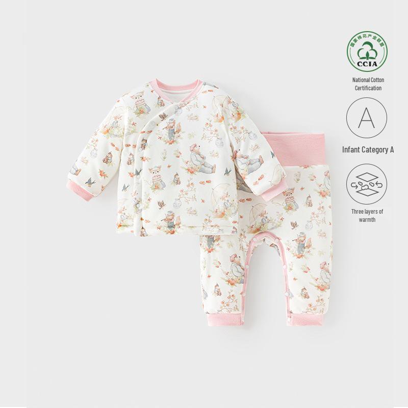 

Pure Cotton Quilted Baby Girl Set - Thickened 140g, Autumn/Winter, Removable 80 cm