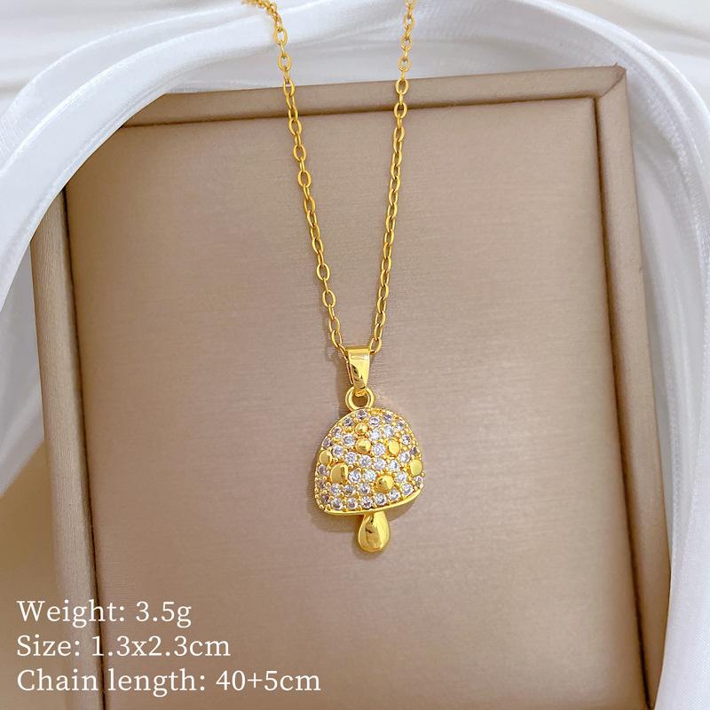Titanium Steel Full Diamond Mushroom Fashion Light Luxury Temperament Gorgeous Full Diamond Necklace Female Versatile Collarbone Chain