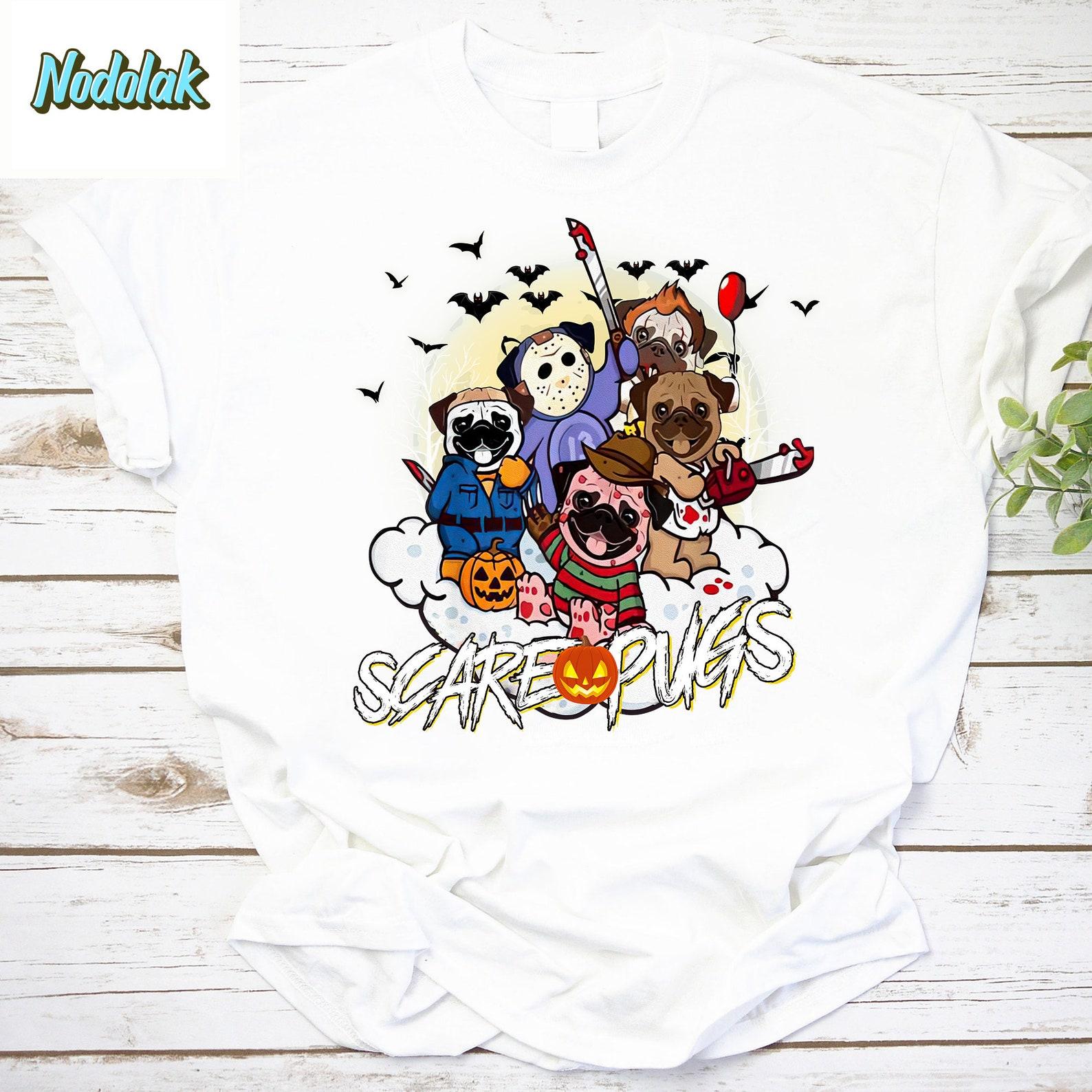 Halloween Scare Pugs Horror Characters Vintage T-Shirt, Pugs Halloween Shirt, For Pugs Lover Halloween, Pugs Lover Shirt. Halloween Shirt 2XL