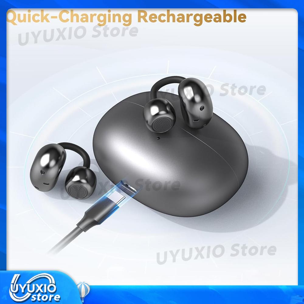 UYUXIO Wireless Headphone with BT 5.4 Clip on Open Ear Earbuds 72H Play Time Long-Battery Life Over Ear Buds for Sport
