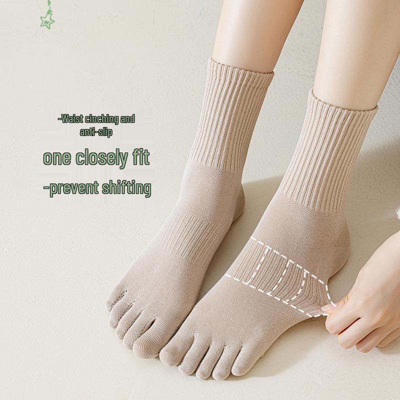Damskie skarpetki do połowy łydki z pięcioma palcami - Jesień/Zima Czysta bawełna, Odprowadzające pot, Antybakteryjne, Nie mechacące się, Konstrukcja z rozdzielonymi palcami.