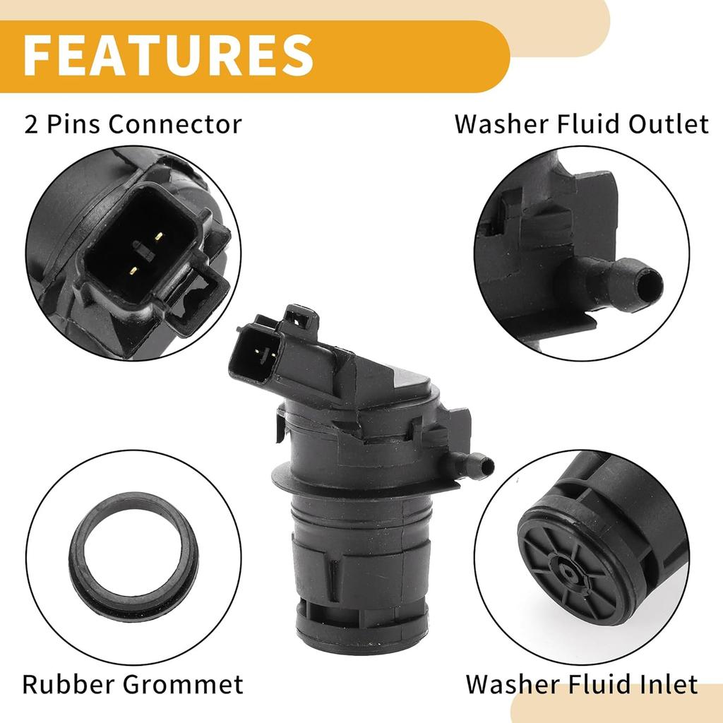 Windshield Washer Pump No.8533060160 - Car Front Windshield Washer Fluid Pump - for Toyota Tundra 2007-2016 Plastic Black with Grommet - 1 Pcs