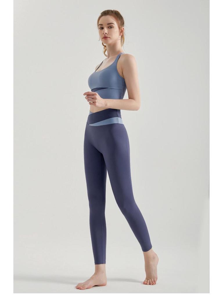 High-Impact Women's Color-block Yoga Set: Shockproof Sports Bra & Vest