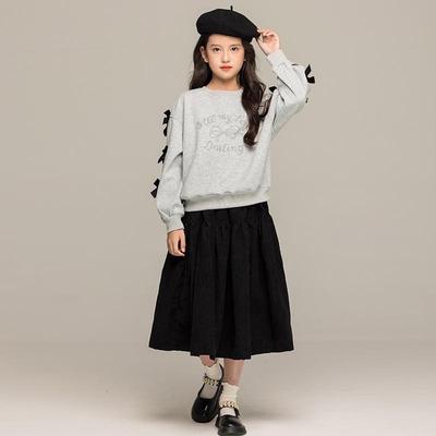 Girls' Bow Top and Skirt Sweater Suit - Spring & Autumn 2024
