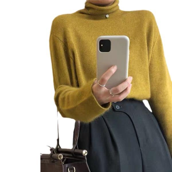 Women's High Neck Cashmere Sweater – Casual, Versatile, and Loose Fit for Autumn/Winter