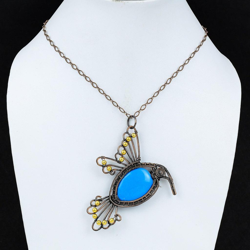 Sleeping Beauty Turquoise Pendant Copper Wire Wrapped Jewelry Bird Pendant Handmade Decent Pendant Copper Pendant Wire Wrap Gemstone Pendant