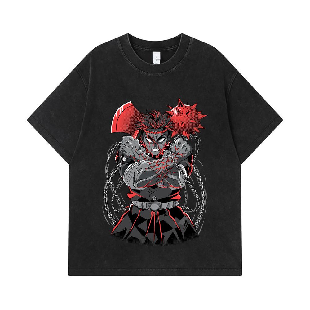 275 GSM Washed T-shirts 100% Cotton Demon Slayer V24 Gyomei Print Unisex Heavy Cotton T Shirt