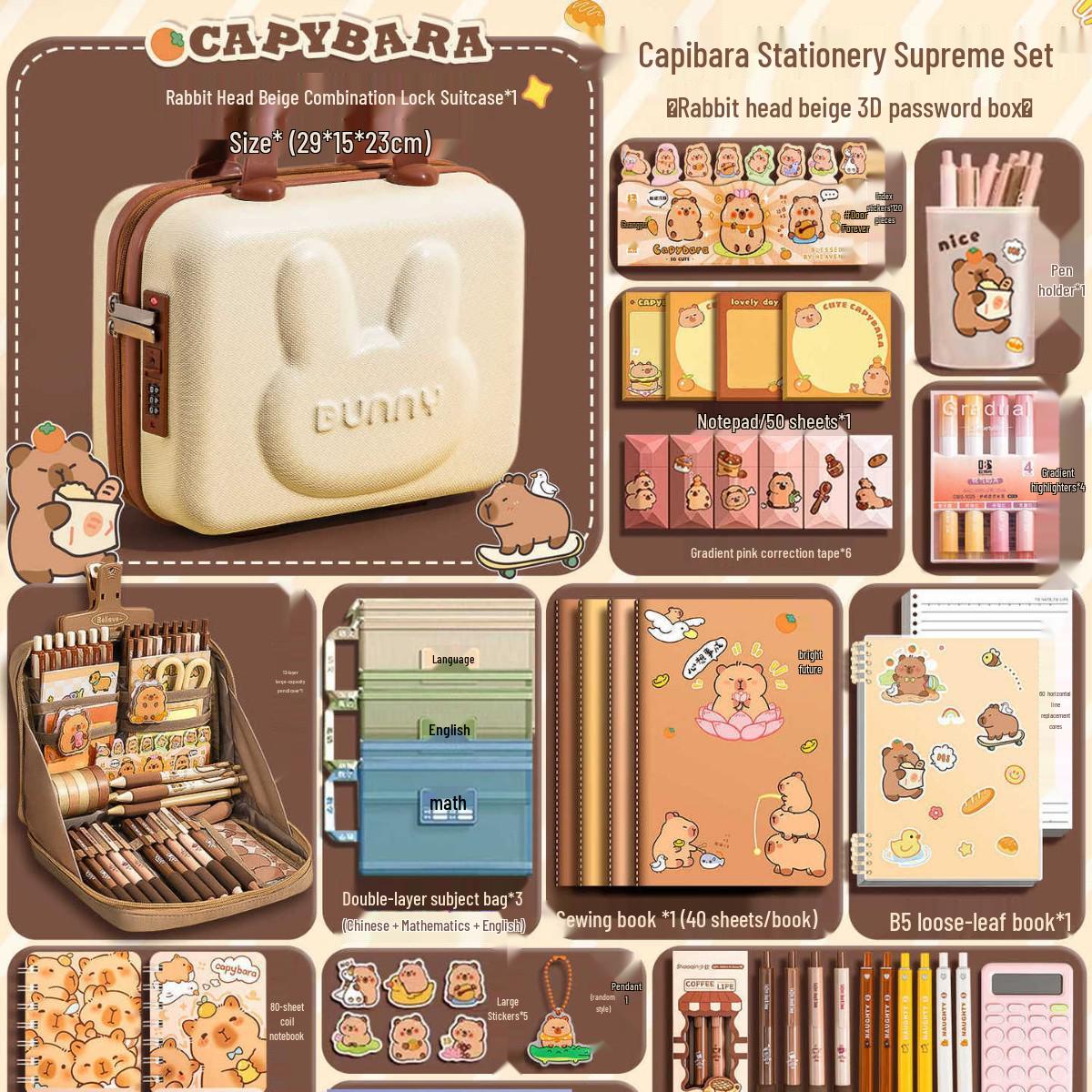 

Подарочная коробка канцелярских товаров «Капибара»: Полный набор школьных принадлежностей для возвращения в школу или дня рождения - Идеально для девочек No Specifications