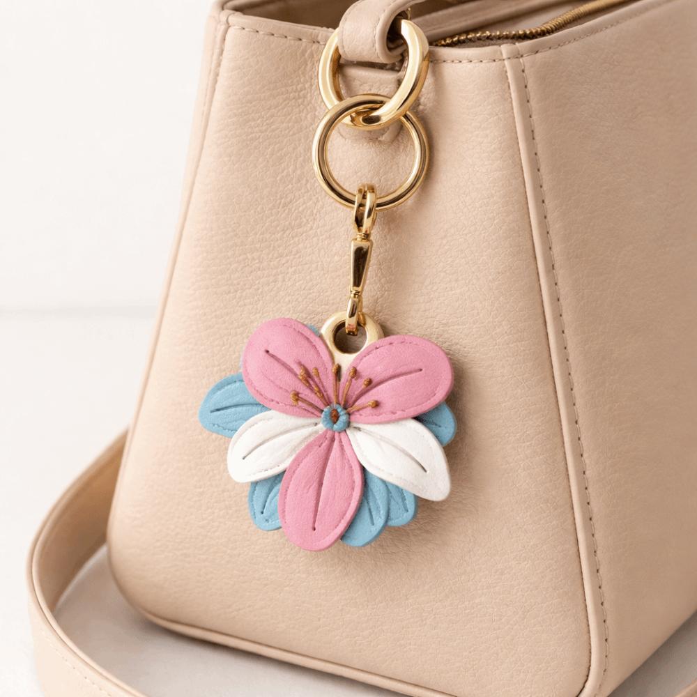 Access Control Card Holder Bag Pendant PU Leather Bag Hanging Fashion Flower Keychain  Home Decor