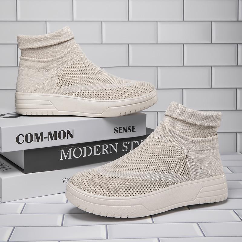 Otoño nuevos calcetines de pareja zapatos malla transpirable zapatillas casuales de caña alta zapatos deportivos de punto volador con suela gruesa para hombre