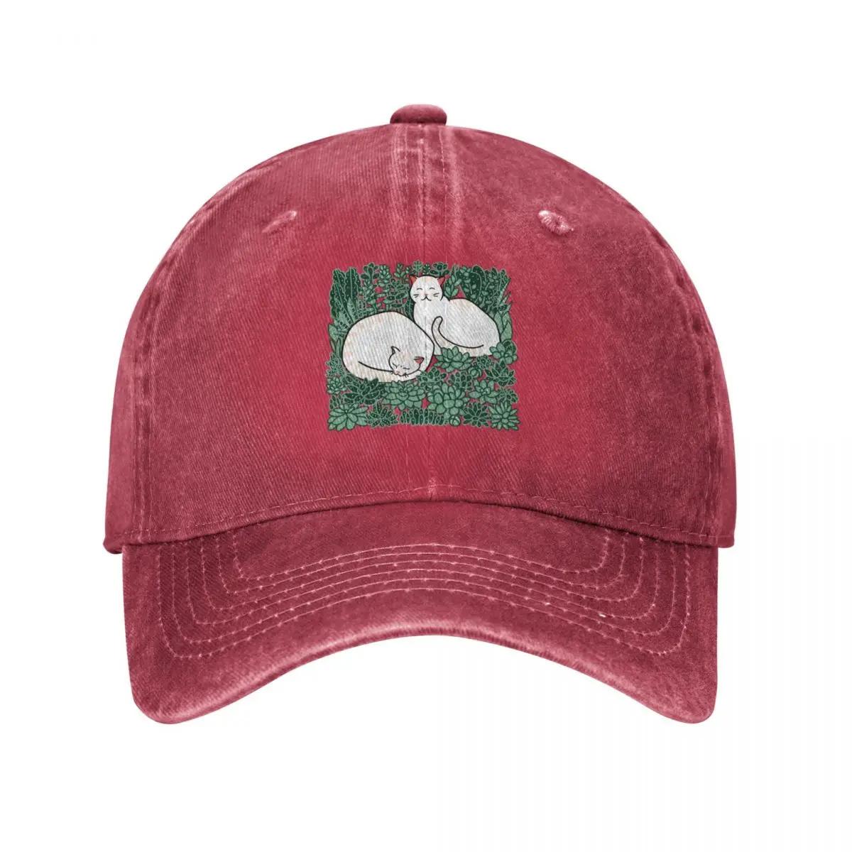 Cats in a succulent garden Baseball Cap Designer Hat New In Hat birthday hard hat GirlS Hats Unisexs