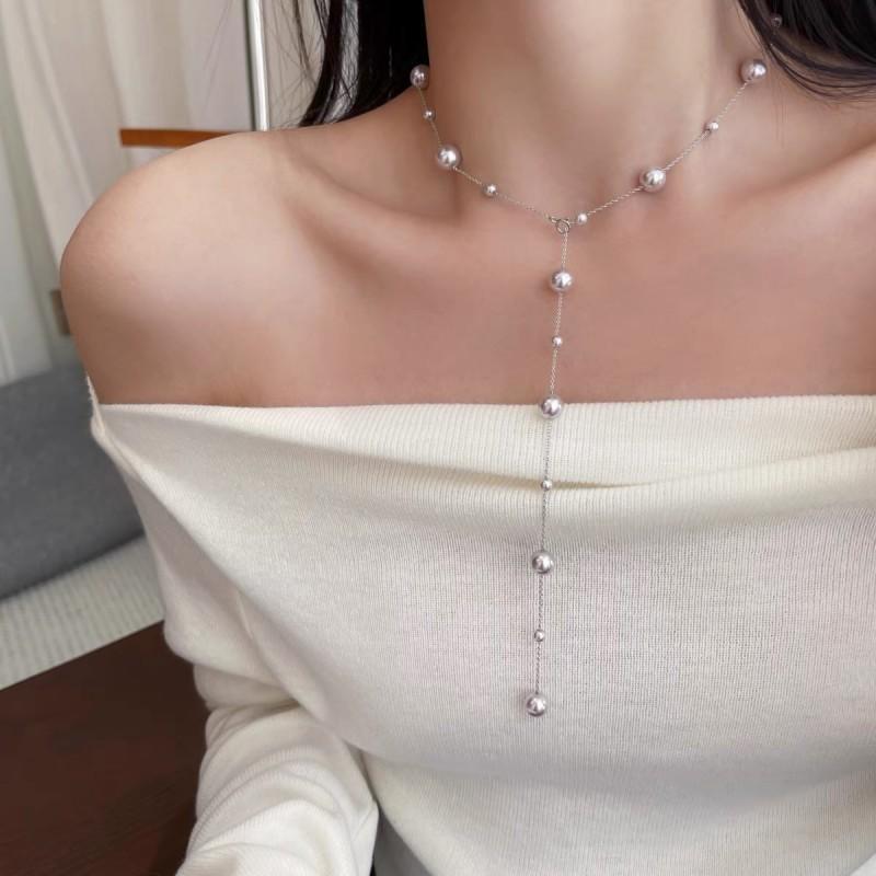 Bead Butterfly Tassel Necklace Light Luxury High Sense Stacking Wear Long Thin Collarbone Chain Necklace