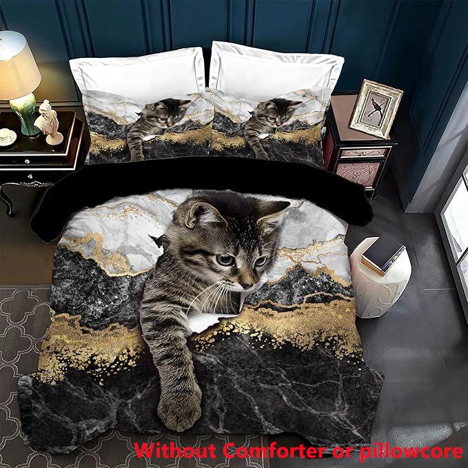 Cat Cartoon Digital Printing Quilt Cover Shein Tk Three-Piece Quilt Cover