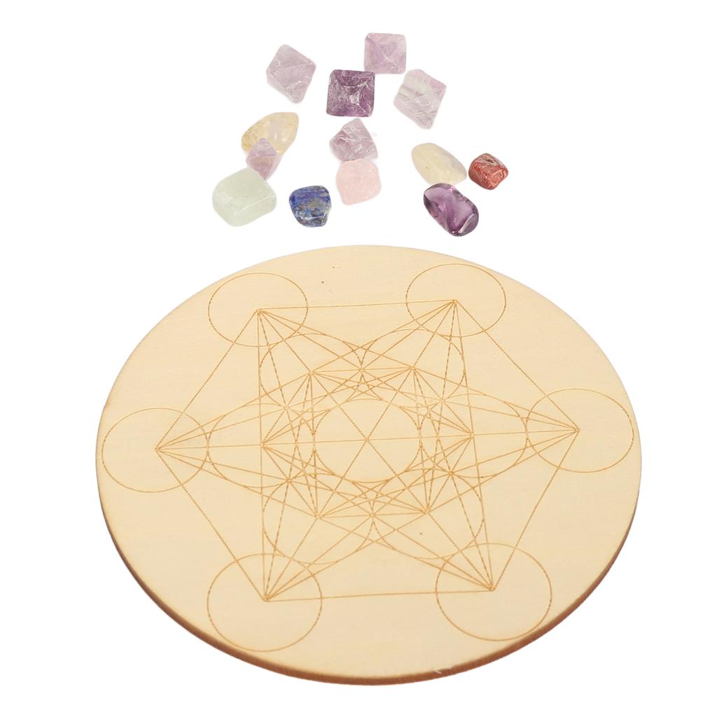 Healing Crystal Grid Board Set Colorful Crystal Grid Divination Boards with Chakras Crystal Stone for Meditation Sleep