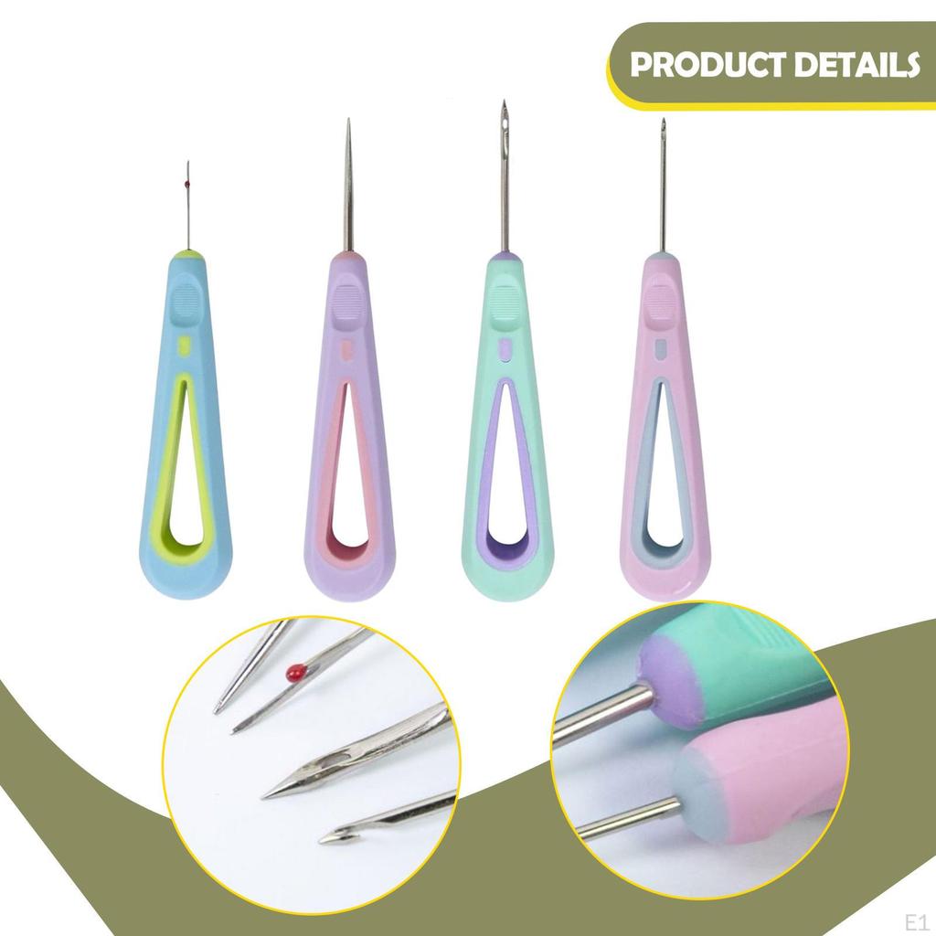 4Pcs Leather Sewing Awl with Seam Ripper Ergonomic Scratching Hand Tools Set Eyelet