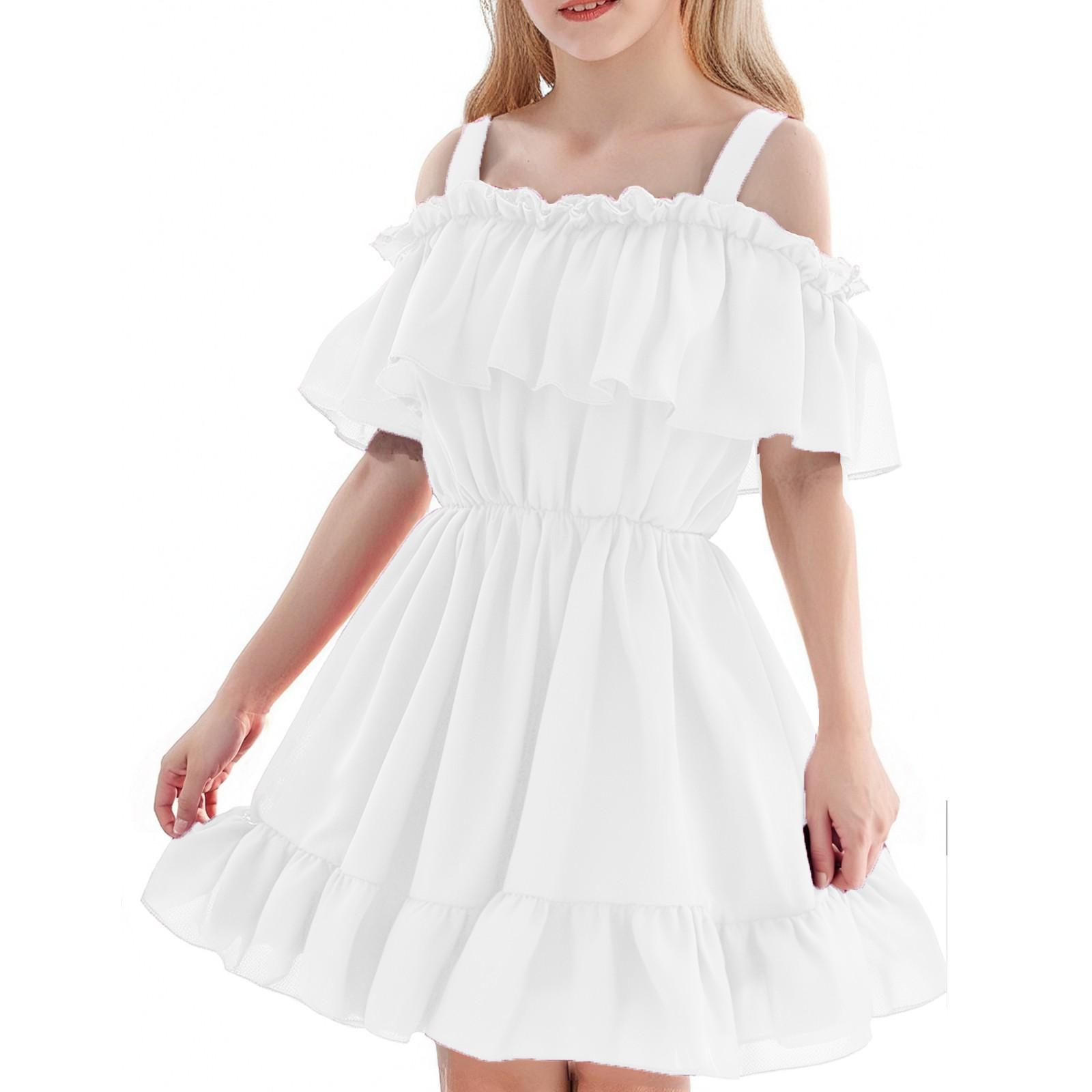 

Летнее платье для девочек - Сарафан с оборкой на одно плечо 120 белый