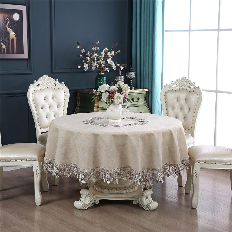 

Легкая роскошная американская деревенская льняная скатерть в садовом стиле, круглое кружево, домашнее украшение, пыленепроницаемая скатерть, домашний текстиль Round：diameter 60cm кофейный