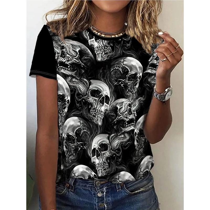 Skulls Pattern 3D Print T-Shirts Women O-Neck Short Sleeve T Shirt Y2k Harajuku Tees Tops Female Clothing