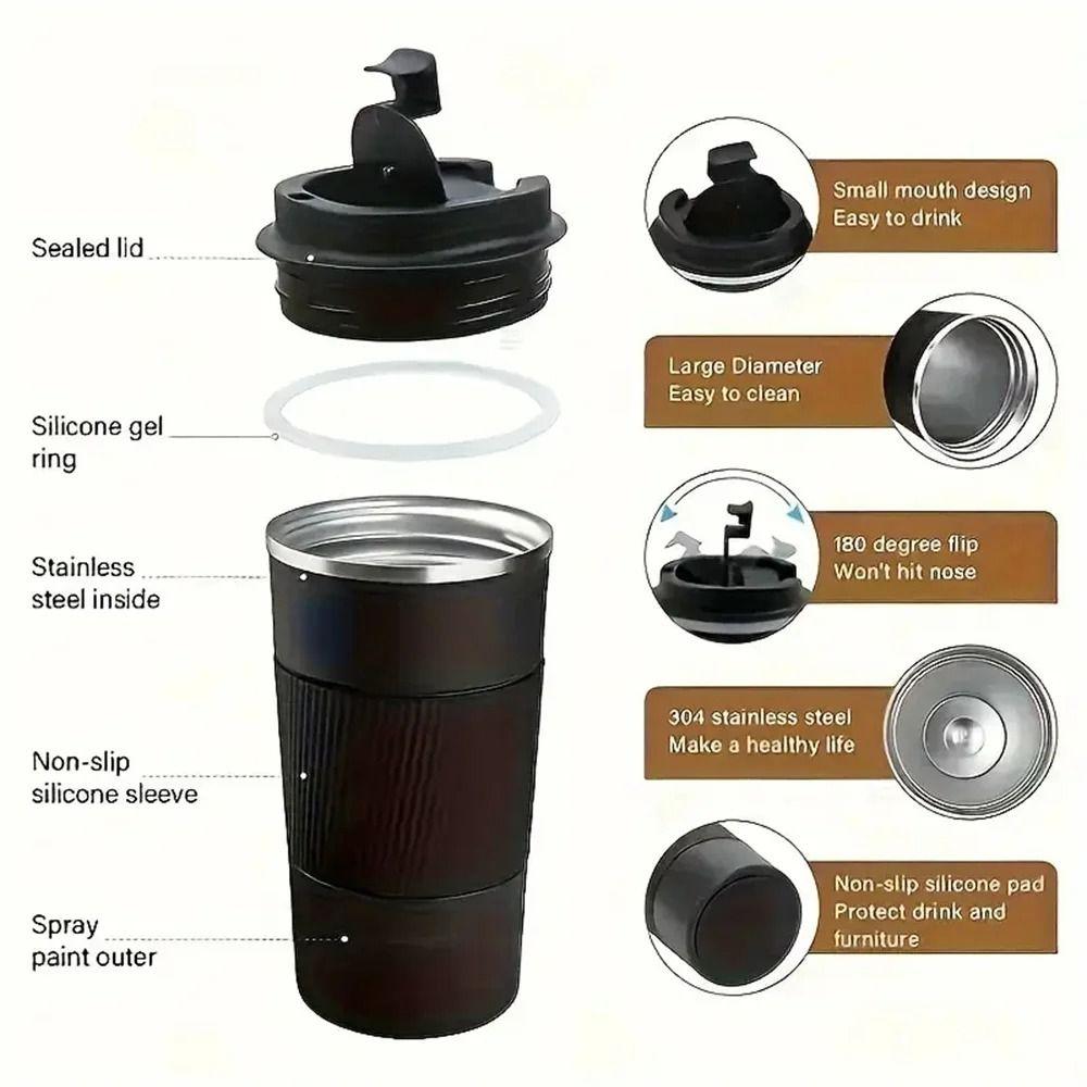 Double-layer Car Vacuum Flask 380ml/510ml Insulated Cup Coffee Thermos Hot/Cold Drinks