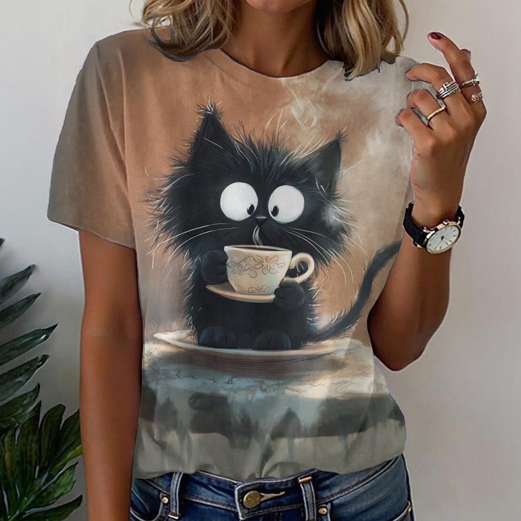 Ladies Fashionable Comfortable Printed Animal T-shirt Interesting Patterns Loose Breathable Large Size Short Sleeved T-shirt
