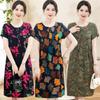 Summer Cotton Silk Dress for Middle-Aged & Elderly Women - Plus Size, Mid-Length, Short Sleeve, Loose Fit for 50s & 60s Mothers