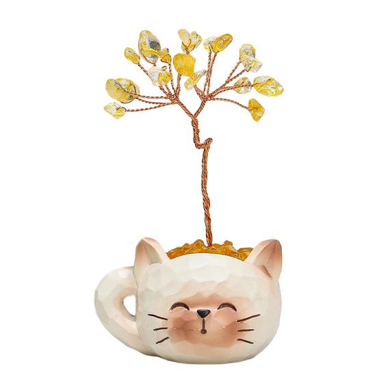 

Small Faux Crystals Tree Mini Money Tree with Cartoon Animal Pot Handmade Copper Wire Feng Shui Ornament for Home Office Desktop G