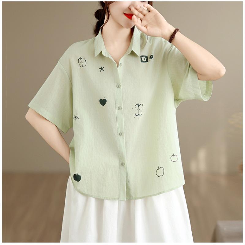 DIMANAF 2026 Women Plus Size New Summer Blouse Shirt Short Sleeve Print Floral Casual Loose Cotton Lady Tops Shirts