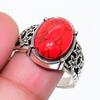 Natural Red Coral Gemstone 925 Sterling Silver Jewelry Ring Size 8.5 RR-287