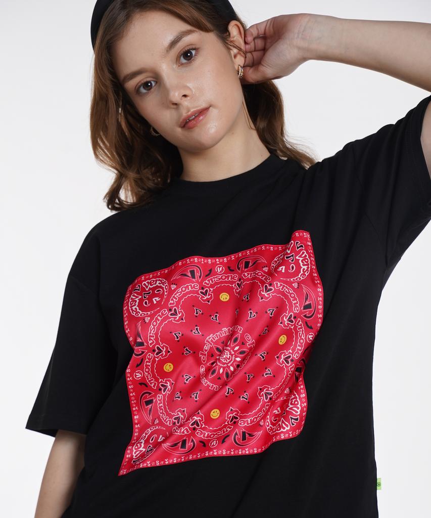 VERSE ONE Paisley Logo Bandana T-Shirts Black/Red