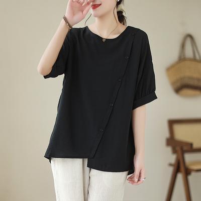 Summer Oversized Loose Patchwork Hem Irregular Short Sleeved Top T-shirt for Women