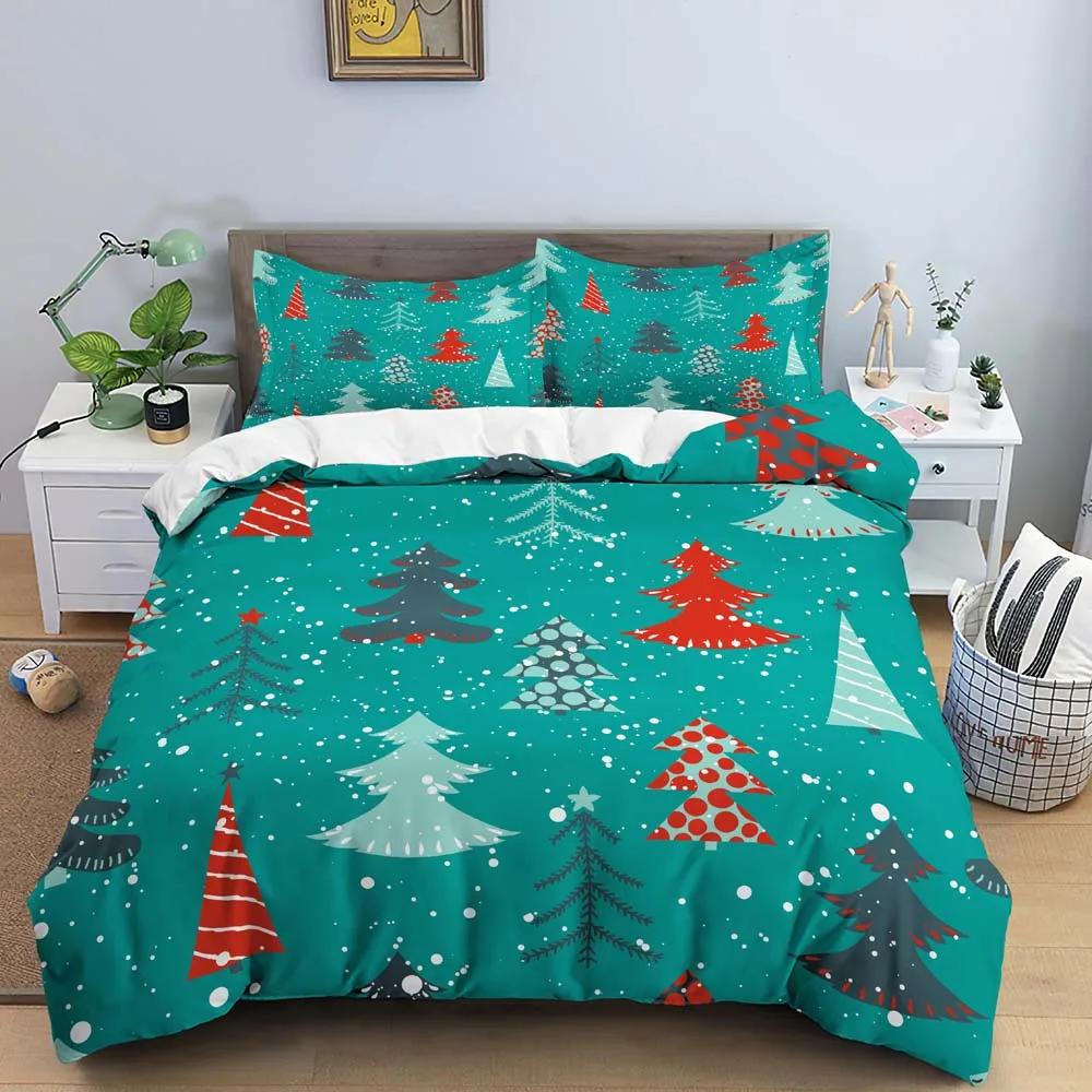 3D Christmas King Queen Duvet Cover Set Kids Cartoon Merry Christmas Red Quilt Cover 2/3pcs Polyester Beddings Set Single Double